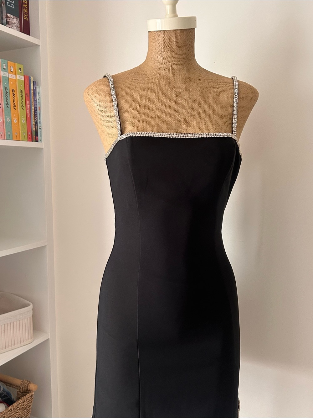 Dynamite Black Midi Dress with Rhinestone-Trim Straps